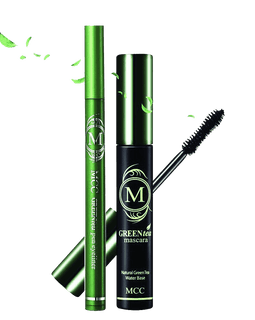 MCC ECOCERT Organic Green Tea Volumizing Mascara and Black Eyeliner Waterproof Set